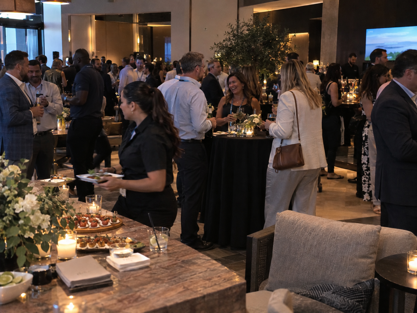 Guests connecting during a corporate networking reception