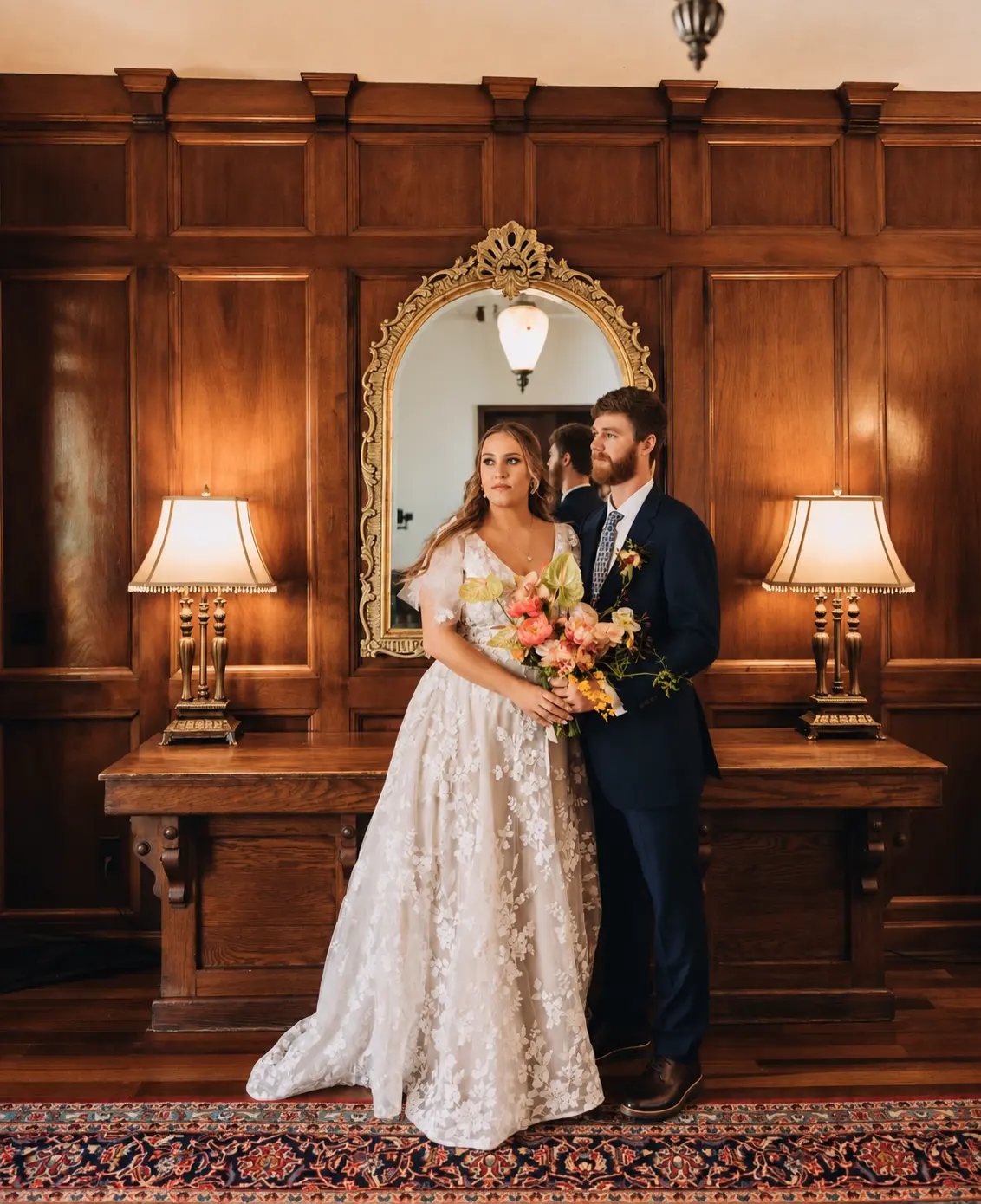 Bride and groom in an authentic wedding-day portrait
